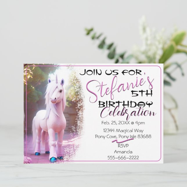 Invitation Belle 3D Spirit Unicorn Pony 16 Anniversaire Invit (Debout devant)