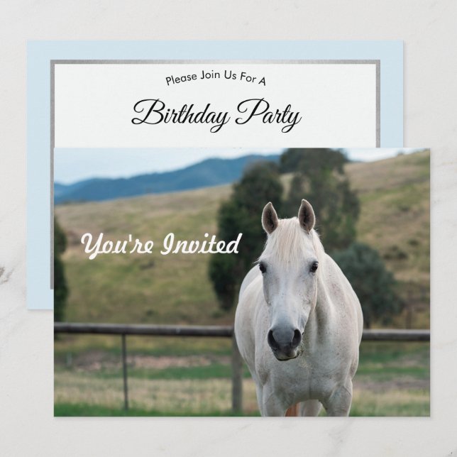 Invitation Belle Appaloosa Cheval Blanc Photo Anniversaire (Devant / Derrière)