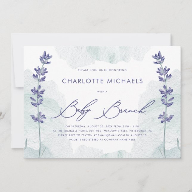 Invitation Belle aquarelle avec Joli Script Bébé Brunch (Devant)