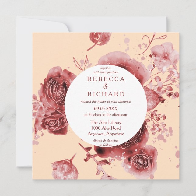 Invitation Belle Aquarelle Bourgogne mariage (Devant)