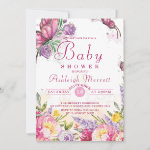 Invitation Belle aquarelle de papillon Baby shower