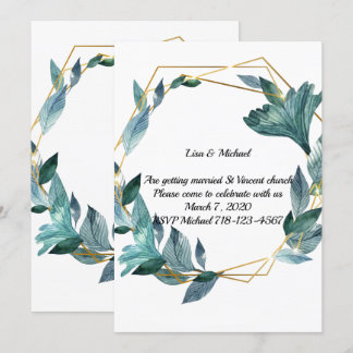 Invitation Belle aquarelle encadrée Feuille Mariage