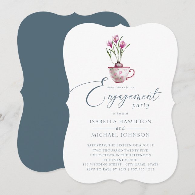 Invitation Belle aquarelle Floral Engagement Party (Devant / Derrière)