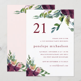 Invitation Belle aquarelle Florale 21e anniversaire