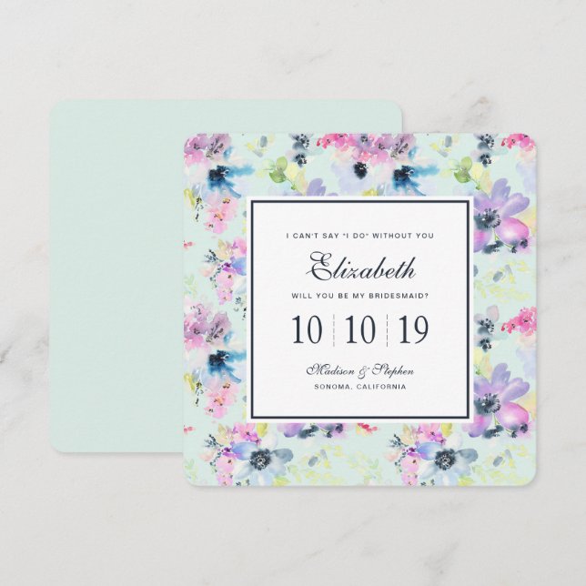 Invitation Belle Aquarelle Florale Pastel - Bridesmaid (Devant / Derrière)