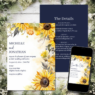 Invitation Belle aquarelle tournesol tout en un Mariage