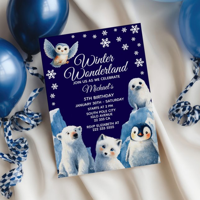Invitation Belle Arctic Animaux Hiver Fête d'anniversaire pou (Créateur téléchargé)
