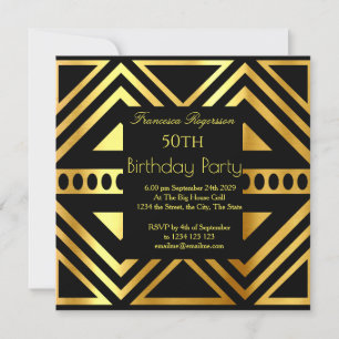 Invitation Belle Art Déco 50e Anniversaire Soirée Gold Noir