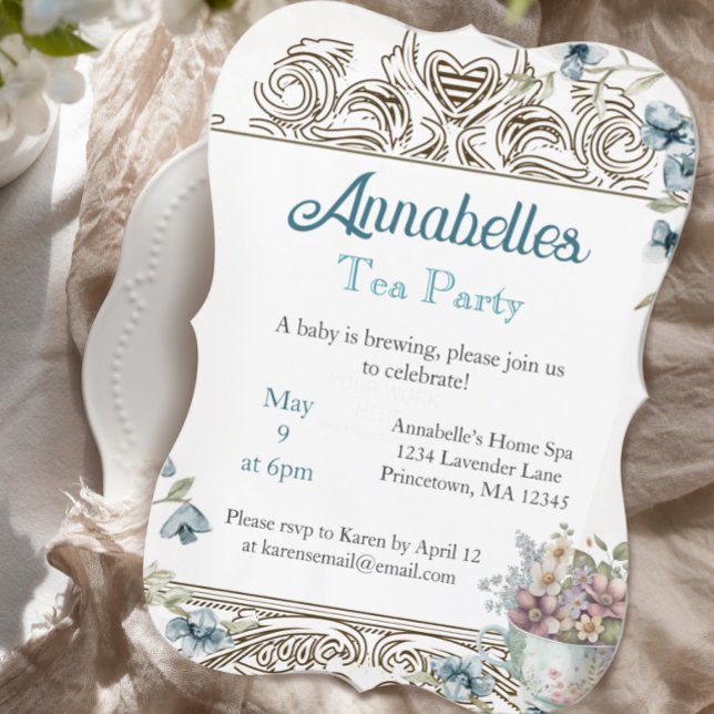 Invitation Belle Baby Shower Fête du Thé Floral Bleu (Créateur téléchargé)