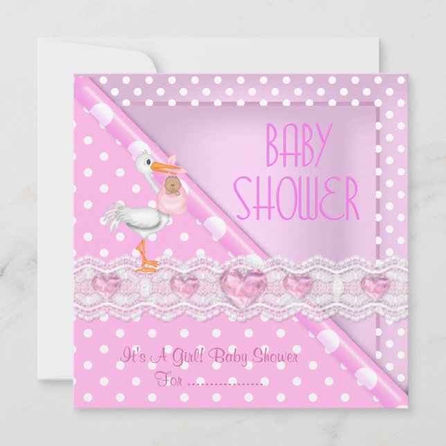 Invitation Belle Baby Shower Fille Bébé Rose Points (Devant)