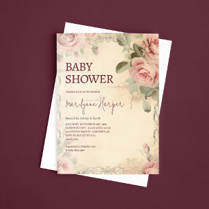 Invitation Belle Baby Shower Fleurs Roses Vintage