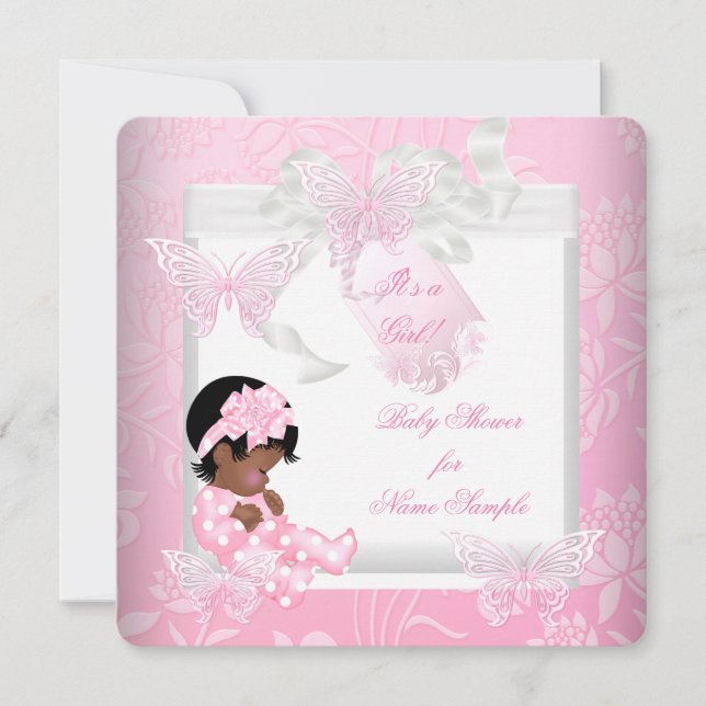 Invitation Belle Baby Shower Mignonne Fille Papillon Rose AA (Devant)