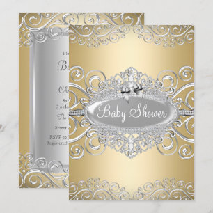 Invitation Belle Baby Shower Princesse Damassé Or & Argent