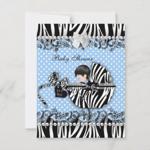 Invitation Belle Baby Shower Zèbre Bébé Garçon Tache Bleue
