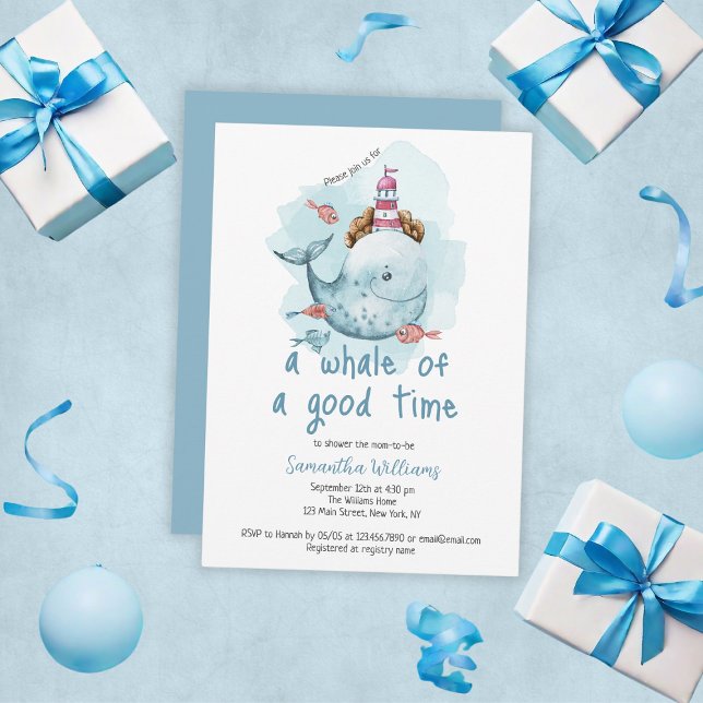 Invitation Belle Baleine D'Un Bon Temps Baby shower Garçon (Cute Whale Of A Good Time Boy Baby Shower Invitation
)