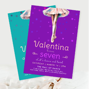 Invitation Belle Ballerina violet Dance Stars Fille Anniversa