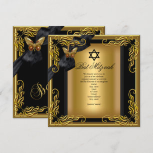Invitation Belle Bat Mitzvah papillon noir or élégant