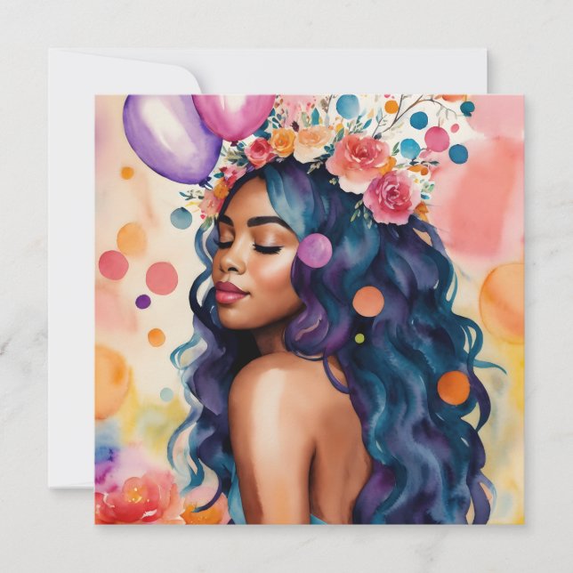 Invitation Belle Black Woman Multicolor Party Art (Devant)