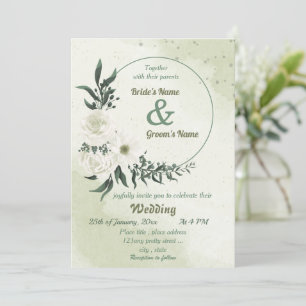 Invitation belle blanche fleurie verte mariage de couronne