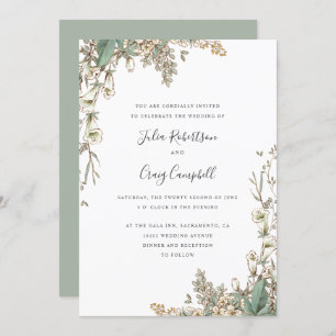 Invitation Belle Bleu Blanc feuille mariage Whimsical