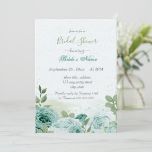 Invitation belle bleue fleurs vert feuille nuptiale douche