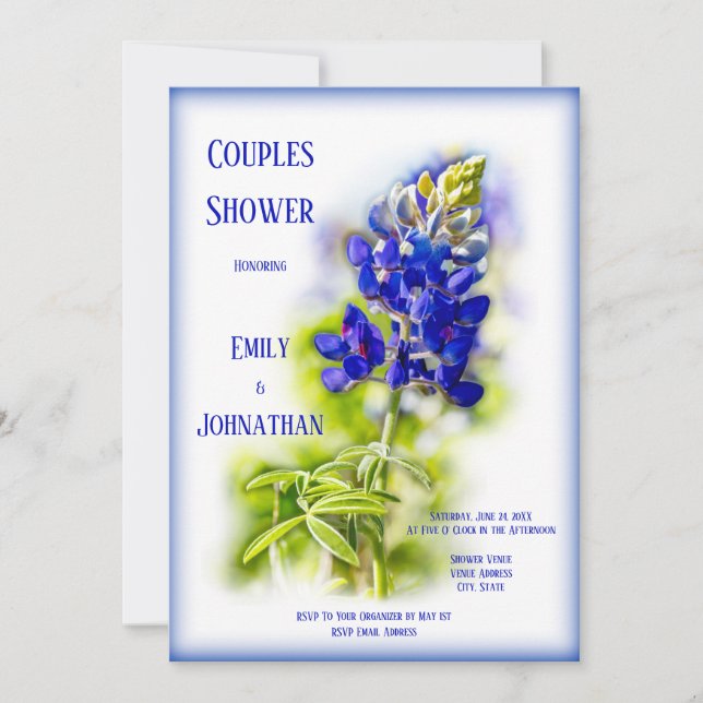 Invitation Belle Bluebonnet Floral, Couples Moderne Douche (Devant)