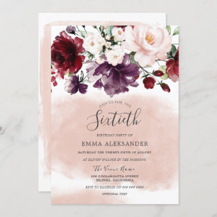 Invitation Belle Blush & Burgundy Womans 60e anniversaire