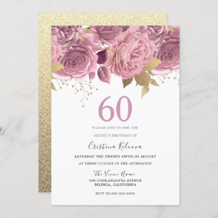 Invitation Belle Blush Floral & Gold 60e fête d'anniversaire