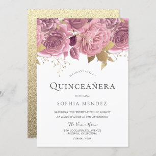 Invitation Belle Blush Floral & Gold Quinceanera Party