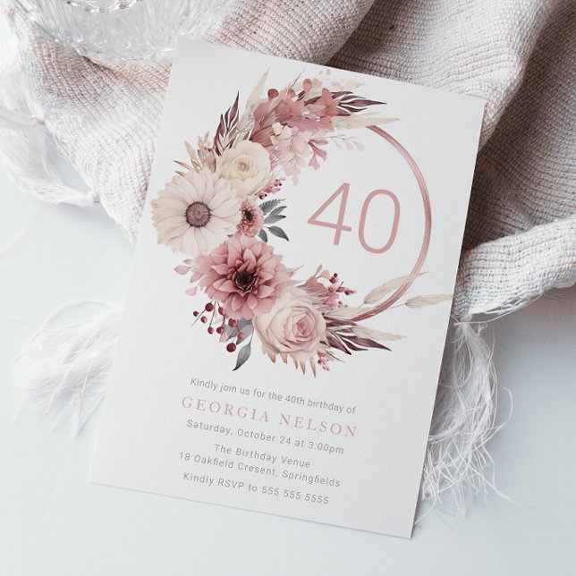 Invitation Belle Boho Blush 40e fête d'anniversaire (Créateur téléchargé)