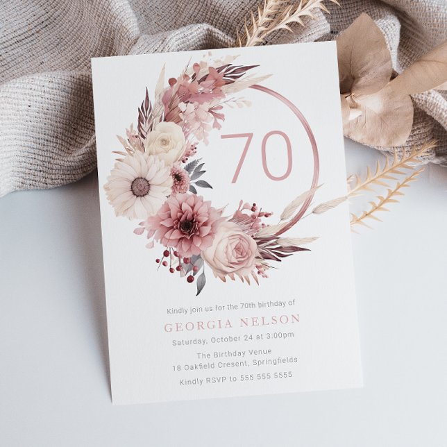 Invitation Belle Boho Blush 70e fête d'anniversaire (Créateur téléchargé)