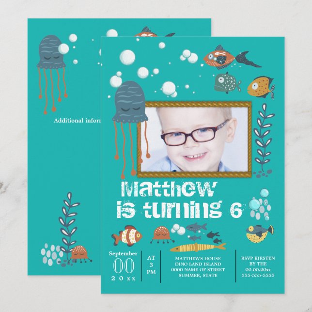 Invitation Belle bulle de poulpe de poisson sous la mer photo (Devant / Derrière)