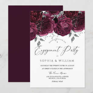 Invitation Belle Burgundy Maroon Rose d'engagement