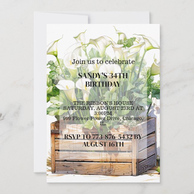 Invitation Belle Calla Lily Fleurs Anniversaire (Devant)