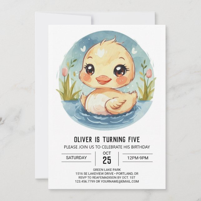 Invitation Belle canard pour enfants Anniversaire (Devant)
