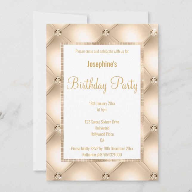 INVITATION BELLE CHAMPAGNE QUILTED & GOLD PERSONNALISÉE ANNIV (Devant)