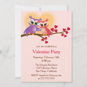 Invitation Belle Chouette en couple sur une branche Saint-Val
