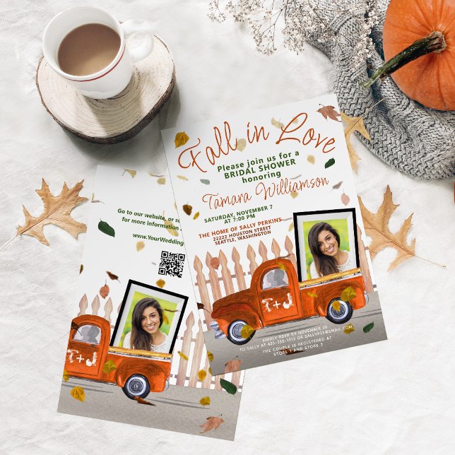 Invitation Belle Chute En Amour Photo QR Orange Truck Douche (Créateur téléchargé)