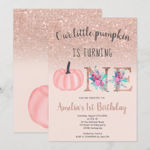 Invitation Belle chute rose or petit citrouille 1er anniversa