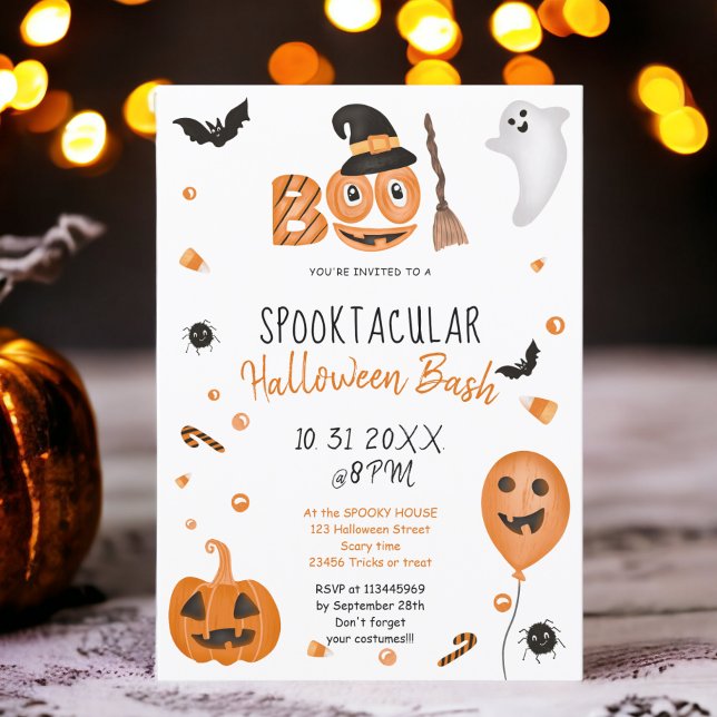 Invitation Belle citrouille Boo Halloween bash party (Cute pumpkin Boo Halloween bash party Invitation)
