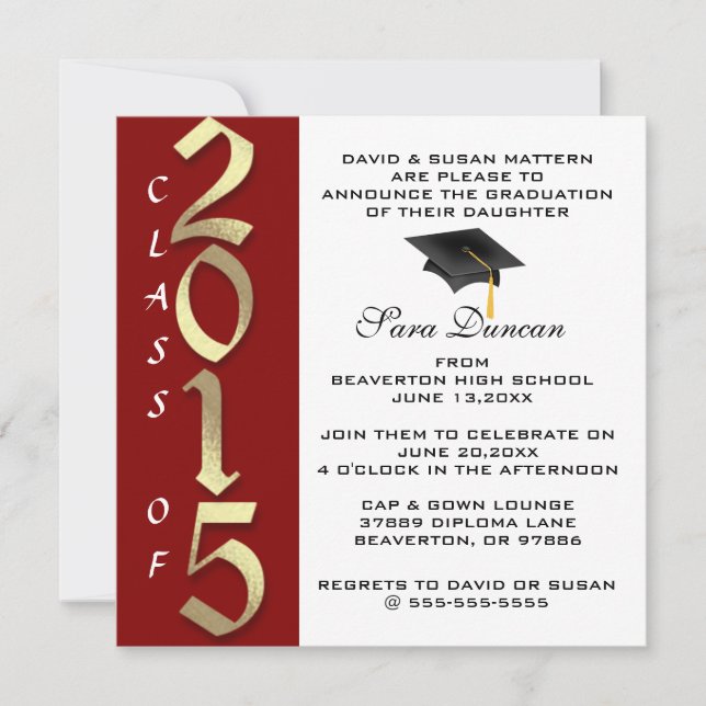 Invitation Belle Classique Élégante 2015 Graduation Invitatio (Devant)