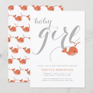Invitation Belle corail typographie bébé fille douche