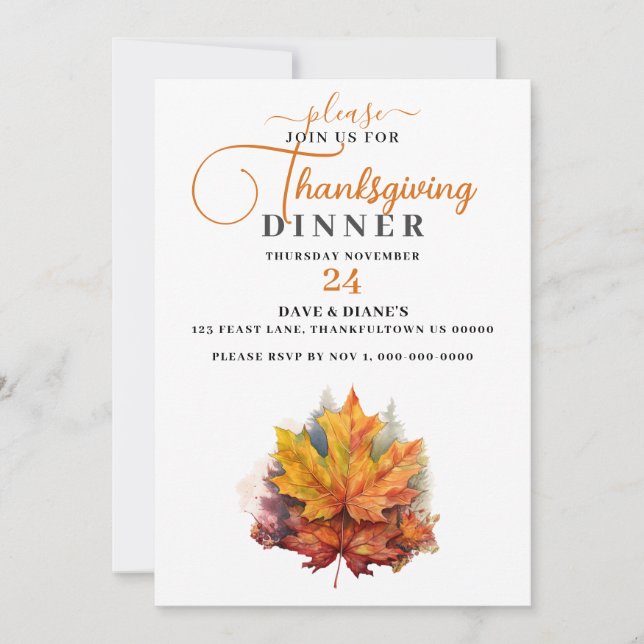 Invitation Belle couleur automne Maple Leaf Thanksgiving (Devant)