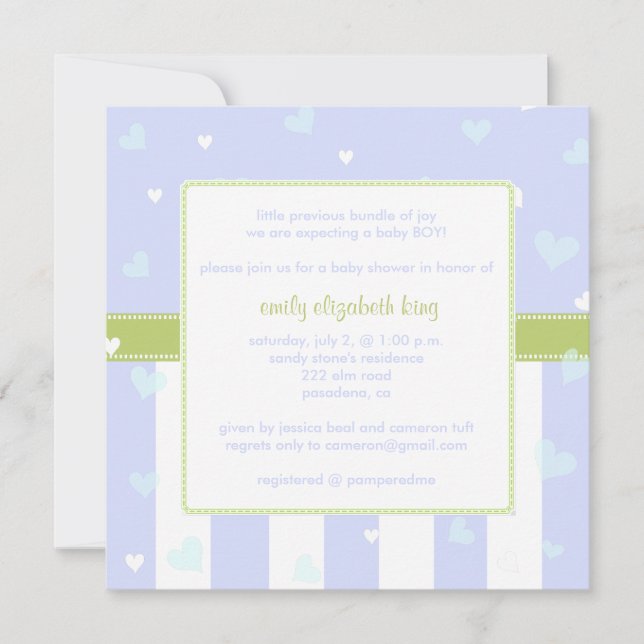 Invitation Belle dans baby shower Blue Little Hearts (Devant)
