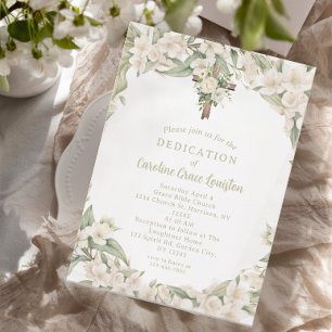 Invitation Belle Dédication Chrétienne Fleur Blanche