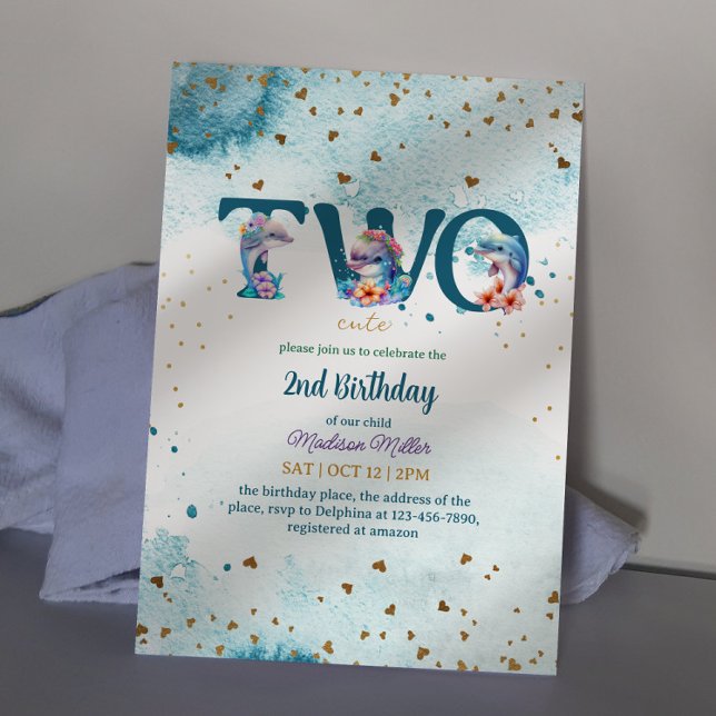 Invitation Belle Dolphin mignonne Baby Girl 2e anniversaire (Créateur téléchargé)