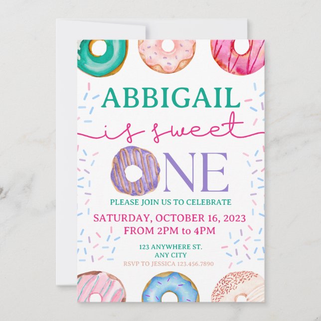 Invitation Belle Donut Anniversaire Fête 1er anniversaire (Devant)