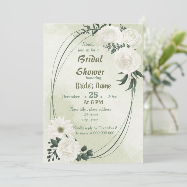 Invitation belle douche nuptiale blanche fleurie géométrique (Debout devant)