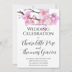 Invitation Belle eau rose mariage de fleurs de cerisier