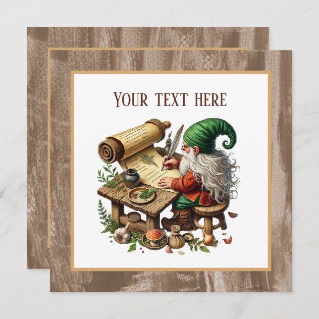 Invitation Belle écriture fête gnome (Devant / Derrière)